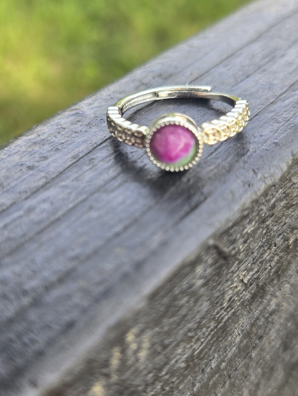Dainty Ruby in Zoisite Ring Silver Adjustable